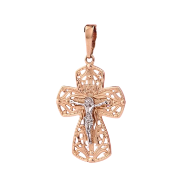 Крестик православный из красного с белым золота 585 пробы 