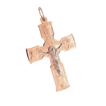 Cross from red and white gold of 585 assay value 