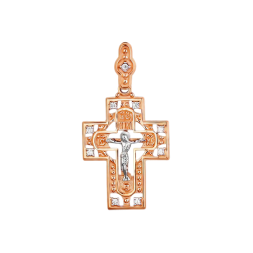Cross from red and white gold of 585 assay value 