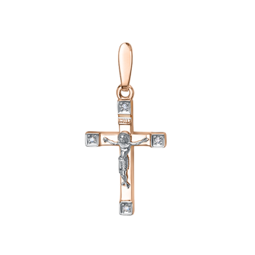 Cross from red and white gold of 585 assay value with diamond 
