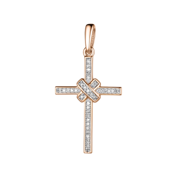 Cross from red and white gold of 585 assay value with diamond 