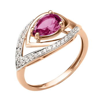 Eleganter Damenring aus Rotgold 585 mit Zirkonia und Korund 