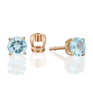 Серьги из красного золота 585 пробы с голубым топазом 