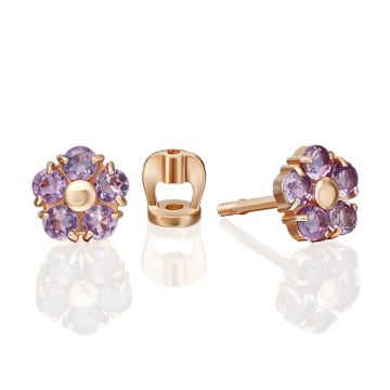 Серьги из красного золота 585 пробы. Вставка: аметист 
