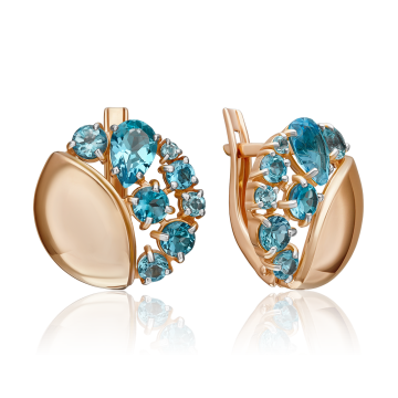 Earrings in red gold of 585 assay value with blue topaz 