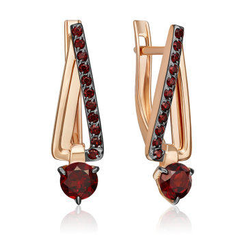Earrings in red gold of 585 assay value with garnet 