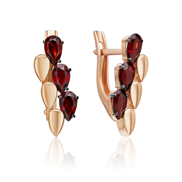 Earrings in red gold of 585 assay value with garnet 