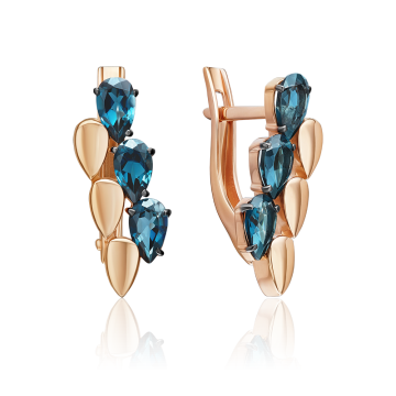 Earrings in red gold of 585 assay value with blue topaz 