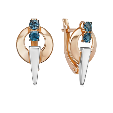 Earrings in red gold of 585 assay value with blue topaz 