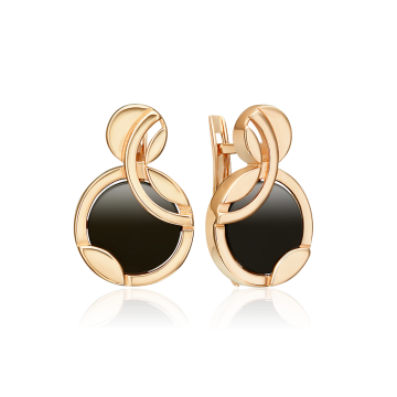 Серьги из красного золота 585° с черным ониксом 