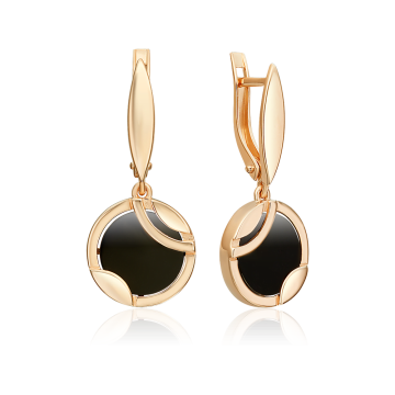 Серьги из красного золота 585° с черным ониксом 