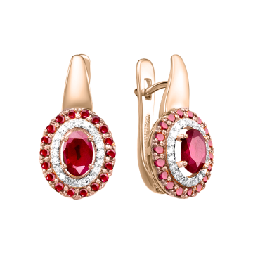 Ohrringe aus Rotgold 585° mit Brillanten und Rubin 