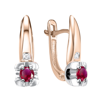 Ohrringe aus Rotgold 585° mit Brillanten und Rubin 