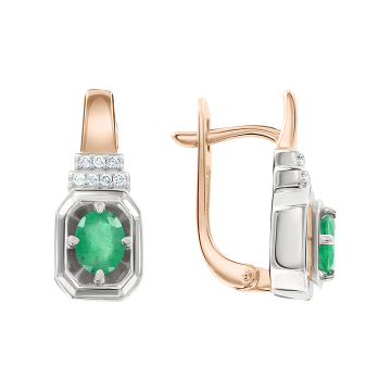 Серьги в красном золоте 585 пробы с бриллиантами и изумрудами 