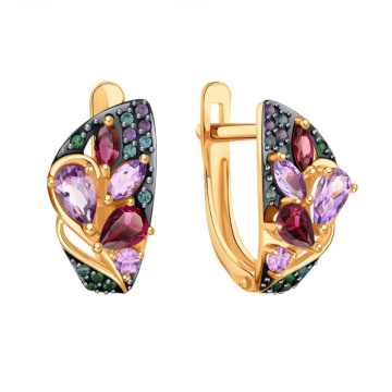 585 Gold Ohrringe mit Amethyst, Rhodolith und Zirkonia 