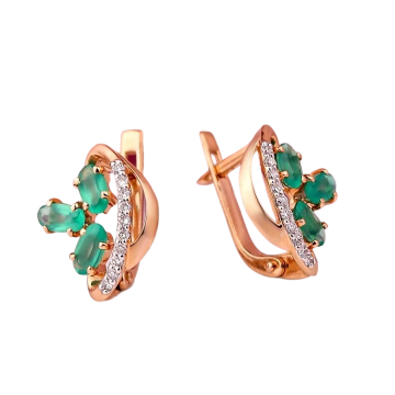 Goldohrringe mit Diamanten und Chrysopras 