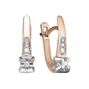 Earrings in red and white gold of 585 assay value with diamonds 