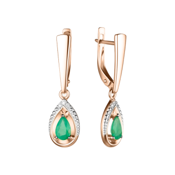 Earrings in red gold of 585 assay value with diamonds and emeralds 