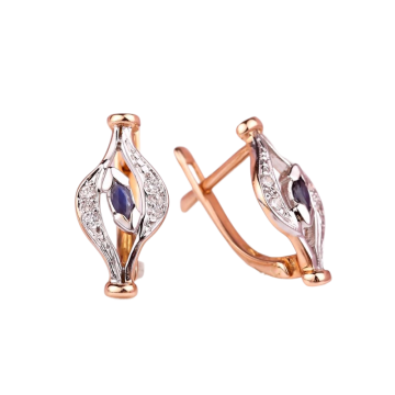 Ohrringe aus Rotgold 585° mit Brillanten und Saphir 