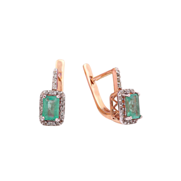 Серьги в красном золоте 585 пробы с бриллиантами и изумрудами 