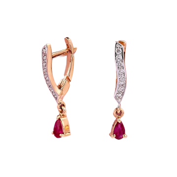 Серьги из красного золота 585 пробы с рубинами и бриллиантими 