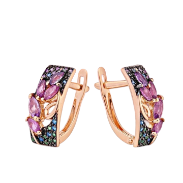 585 Gold Ohrringe mit Amethyst, Rhodolith und Zirkonia 