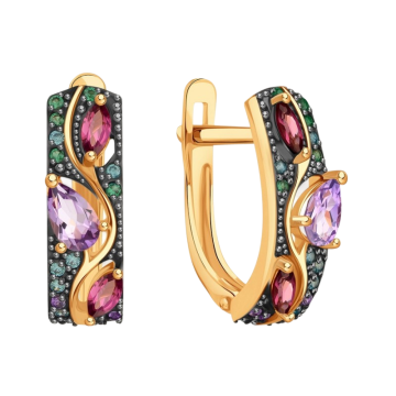 585 Gold Ohrringe mit Amethyst, Rhodolith und Zirkonia 