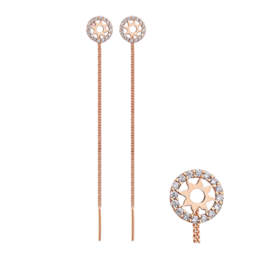 Charmante Fadenohrringe aus Rotgold 585 mit funkelnden Zirkonia 
