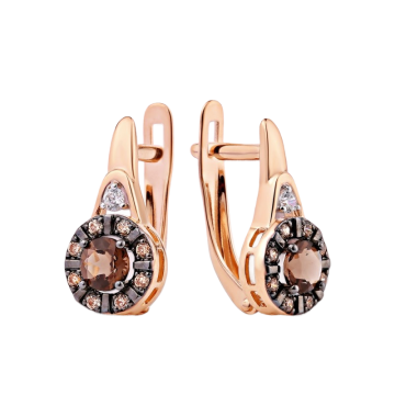 Ohrringe aus Rotgold 585 mit Rauchtopas und Zirkonia 