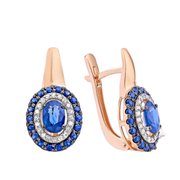 Elegante Goldohrringe mit Diamanten und Saphiren 