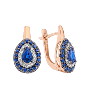 Goldohrringe mit Diamanten und Saphiren 