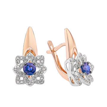 Goldohrringe mit Diamanten und Saphiren 