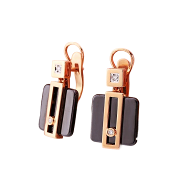 585 Rotgold Ohrringe mit Diamanten und Keramik 