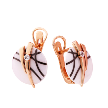 585 Rotgold Ohrringe mit Diamanten und weißer Keramik 