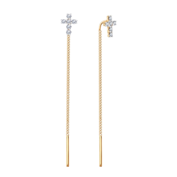 Durchziehohrringe aus russischem Gold 585 mit Zirkonia 