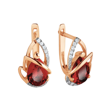 Gold Earrings with Garnet and Zirconia 