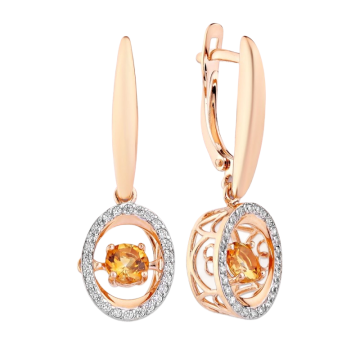 Goldene Ohrhänger 585 mit tanzendem Citrin und Zirkonia 