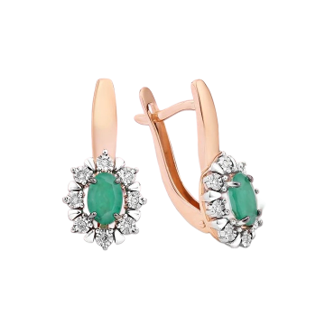 Серьги в красном золоте 585 пробы с бриллиантами и изумрудами 