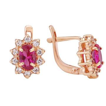 Ohrringe aus Rotgold 585° mit Rubin HTS., Zirkonia 