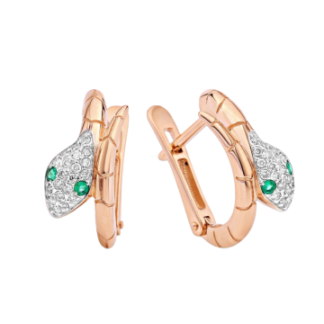 Золотые серьги с изумрудами и бриллиантами 585 пробы 