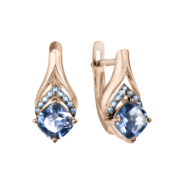 Ohrringe aus Rotgold 585° mit blau Topas, Zirkonia 