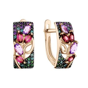 585 Gold Ohrringe mit Amethyst, Rhodolith und Zirkonia 