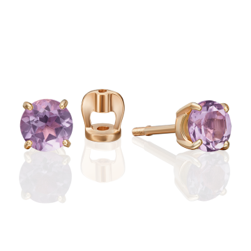 Серьги из красного золота 585 пробы. Вставка: аметист 