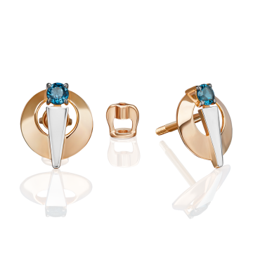 Earrings in red gold of 585 assay value with blue topaz 