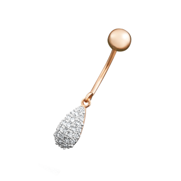 Пирсинг для пупка из красного Золота 585 пробы с Фианитом 