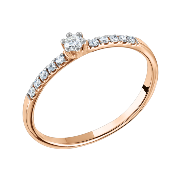 Lady´s ring in red gold of 585 assay value with diamonds 