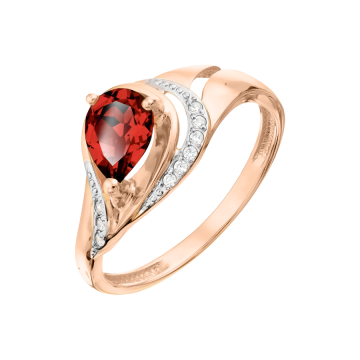 Кольцо из красного золота с гранатом и фианитами 