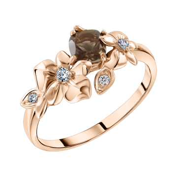 Rotgold 585° Damenring mit Zirkonia, Rauchtopas 