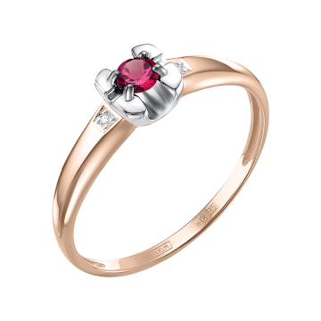 Кольцо из красного Золота с Бриллиантами и Рубинами 