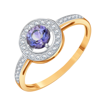 Rotgold 585° Damenring mit Amethyst, Zirkonia 